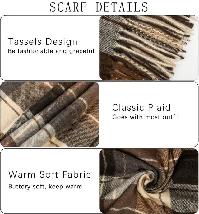 Alt view image 3 of 7 - Winter Plaid Scarf for Women Vintage Oversized Winter Scarves Shawls Wraps Blanket with Tassel