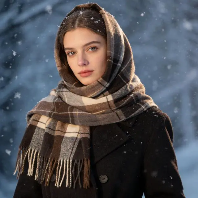 Alt view image 5 of 7 - Winter Plaid Scarf for Women Vintage Oversized Winter Scarves Shawls Wraps Blanket with Tassel