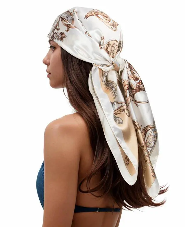 Main image of Head Scarf for Women Like Silk Scarf Hair Scarf Printed Square Scarf Bandanas for Women 35 Inches