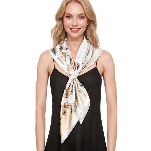 Alt view image 2 of 7 - Head Scarf for Women Like Silk Scarf Hair Scarf Printed Square Scarf Bandanas for Women 35 Inches
