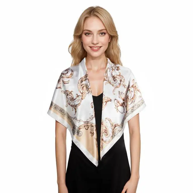 Alt view image 4 of 7 - Head Scarf for Women Like Silk Scarf Hair Scarf Printed Square Scarf Bandanas for Women 35 Inches
