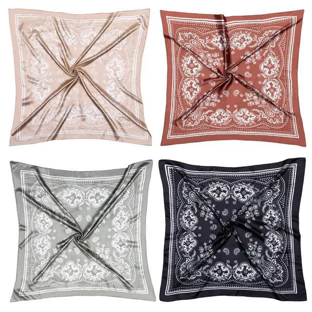 Alt view image 2 of 7 - 4PCS Head Scarf for Women 35 Silk Feel Hair Scarf | Satin Neck Scarfs, Square Bandana Hair Wraps, Head Scarves for Sleeping, Travel, Hair Protection, Daily Wear