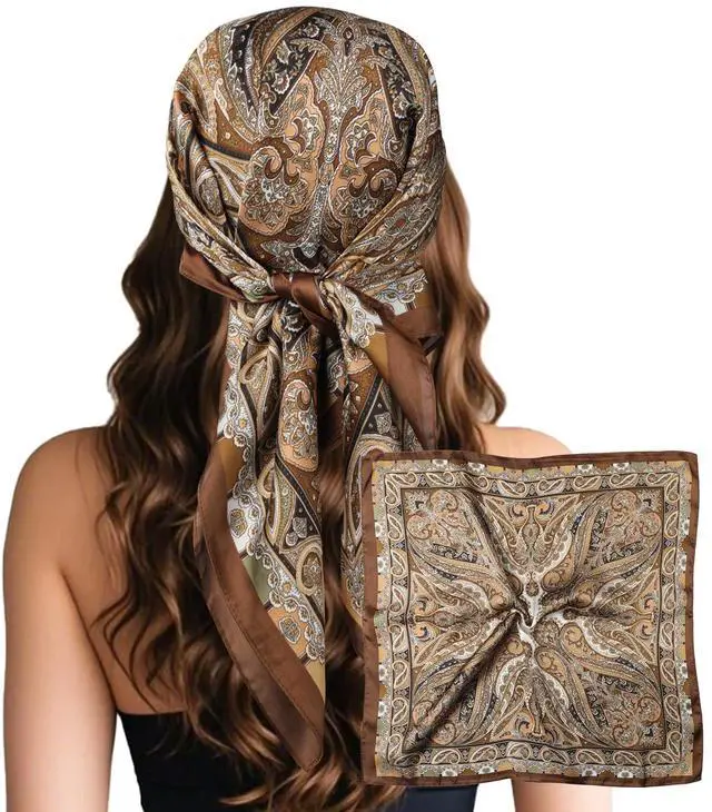 Main image of Head Hair Scarf for Women Like Satin Silk Scarf Bandana | Hair Wrapping Night, Large Square Scarves 27.5", Fashion Neck Scarves