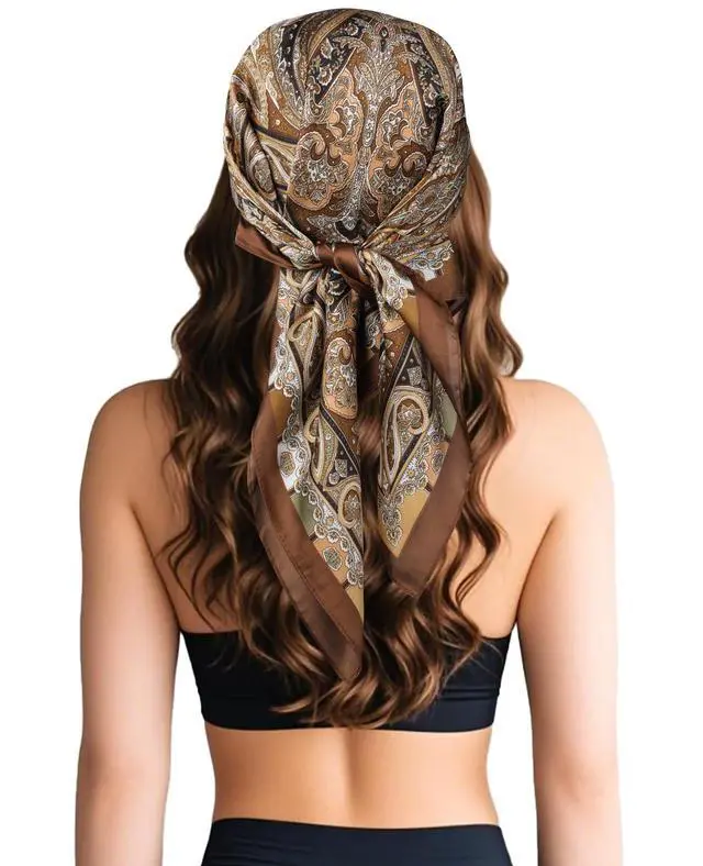 Alt view image 4 of 7 - Head Hair Scarf for Women Like Satin Silk Scarf Bandana | Hair Wrapping Night, Large Square Scarves 27.5", Fashion Neck Scarves