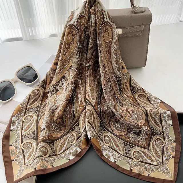 Alt view image 6 of 7 - Head Hair Scarf for Women Like Satin Silk Scarf Bandana | Hair Wrapping Night, Large Square Scarves 27.5", Fashion Neck Scarves