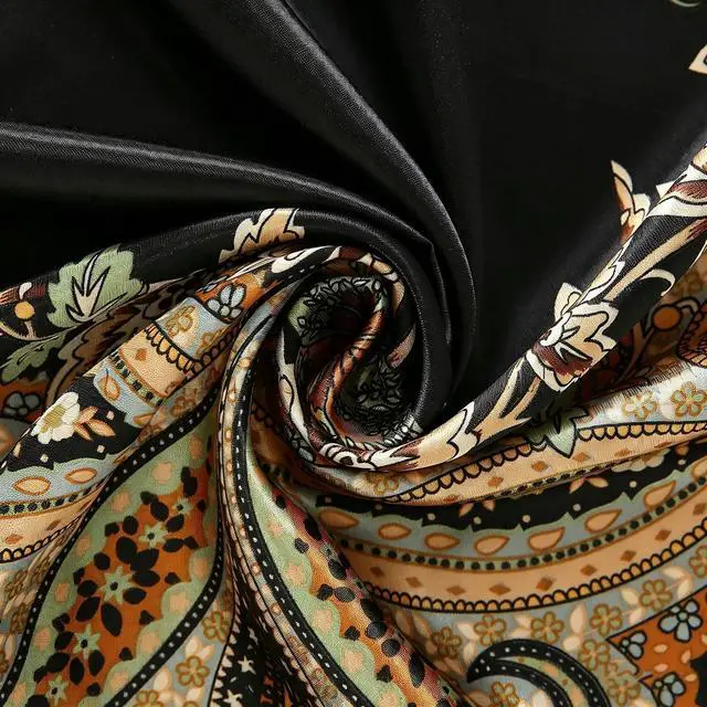 Alt view image 4 of 7 - 35'' Floral Print Head Scarf for Women Satin Large Lightweight Bandana | Floral Paisley Scarf, Oversized Square Bandana, Boho Square Neck Scarf, Bag Accessory