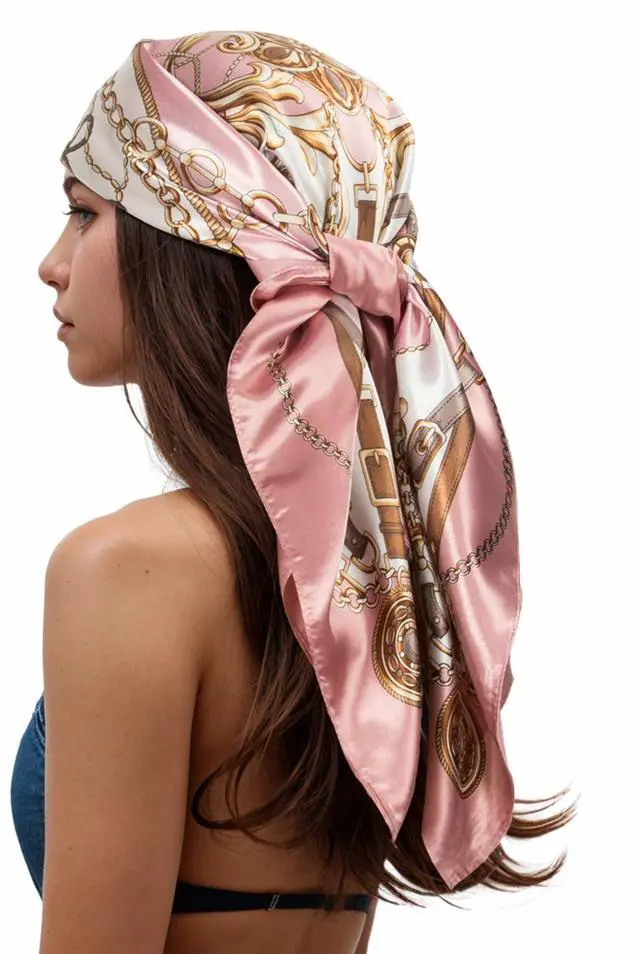 Main image of Head Scarf for Women Like Silk Scarf Hair Scarf Printed Square Scarf Bandanas for Women 35 Inches
