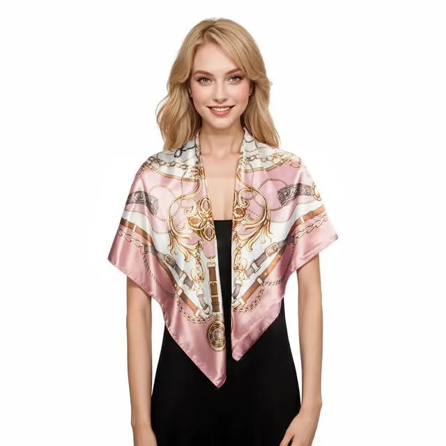 Alt view image 4 of 7 - Head Scarf for Women Like Silk Scarf Hair Scarf Printed Square Scarf Bandanas for Women 35 Inches
