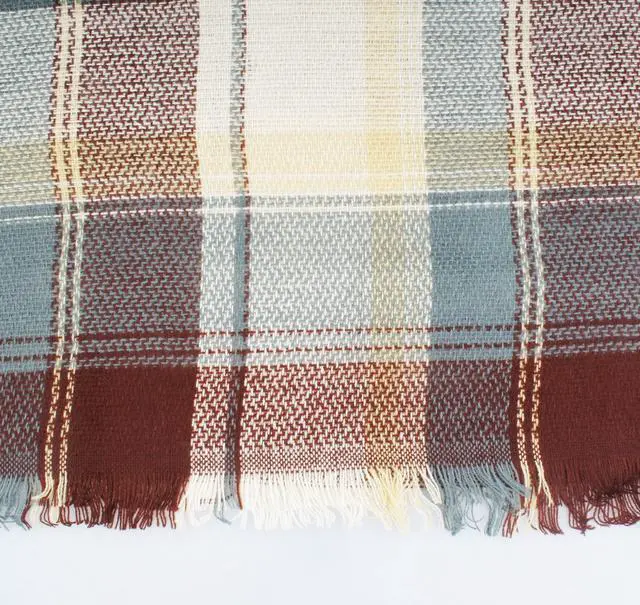 Alt view image 5 of 6 - Brown Cream Plaid Fall Winter Blanket Scarf for Women | Oversized square acrylic wrap, soft tartan styling, cold-weather layering, shawl or poncho wear, seasonal gifts