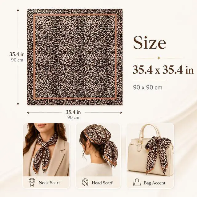 Alt view image 3 of 6 - Women Leopard Print Square Scarf Satin Head Scarf Silk Like Neck Bandanas