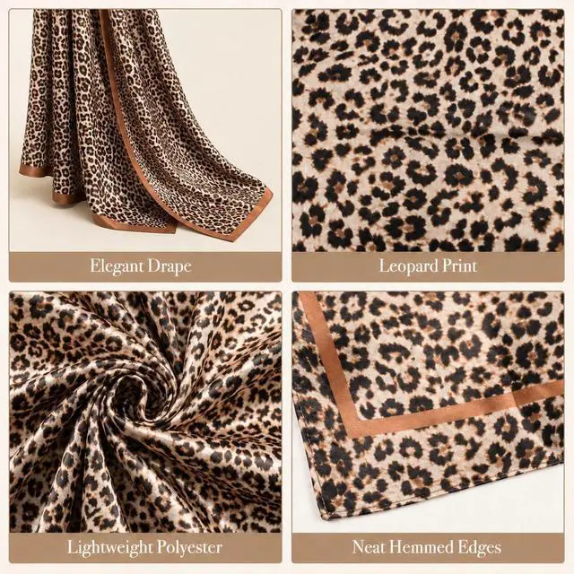 Alt view image 2 of 6 - Women Leopard Print Square Scarf Satin Head Scarf Silk Like Neck Bandanas
