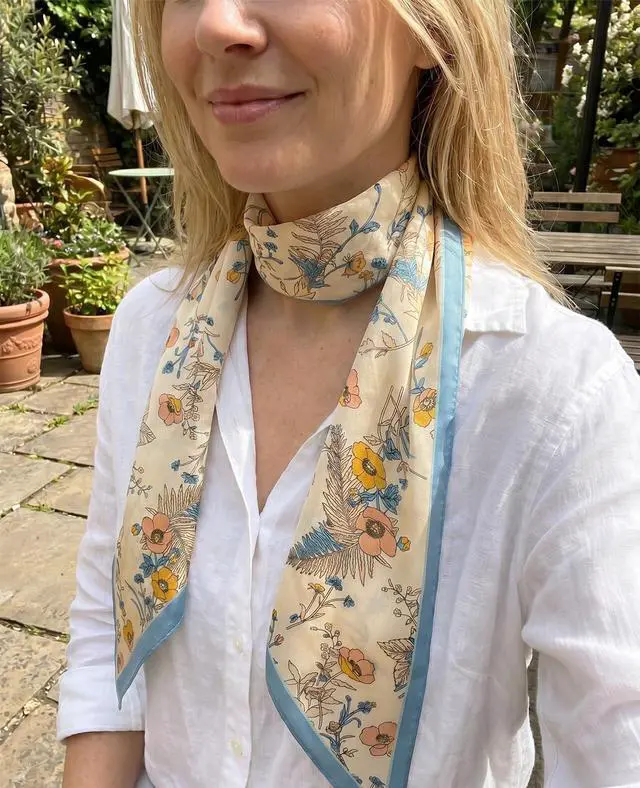 Alt view image 5 of 6 - Fashion Scarf for Women - 58" Long Skinny Scarf Lightweight, Luxurious Silk Feeling for Neck, Hair, Purse & Belt Accessory (Blue Trim Floral)