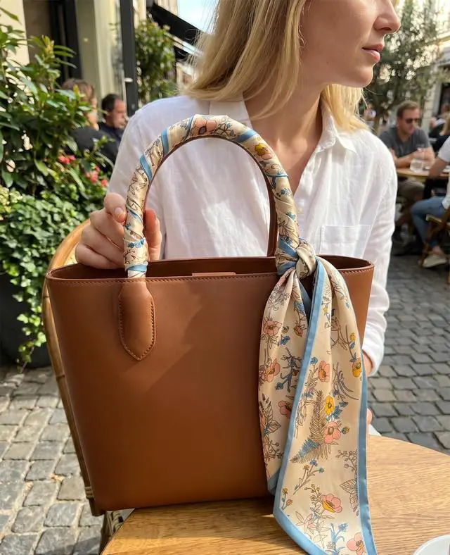 Alt view image 6 of 6 - Fashion Scarf for Women - 58" Long Skinny Scarf Lightweight, Luxurious Silk Feeling for Neck, Hair, Purse & Belt Accessory (Blue Trim Floral)