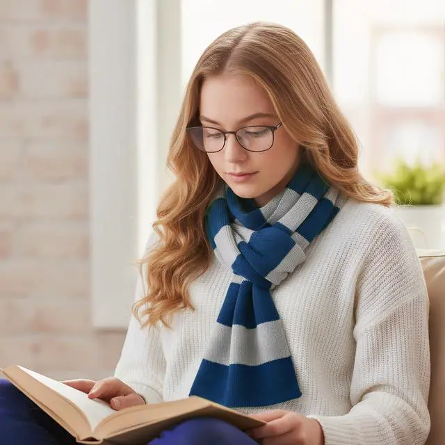 Alt view image 5 of 6 - Blue and Gray Striped Scarf - Soft Knit Winter Men's Scarf - Cosplay Costume Accessory for Halloween Christmas Party