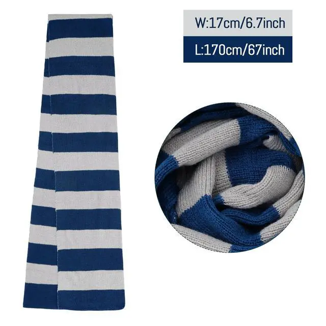 Alt view image 2 of 6 - Blue and Gray Striped Scarf - Soft Knit Winter Men's Scarf - Cosplay Costume Accessory for Halloween Christmas Party