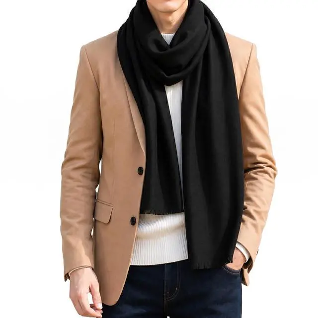 Alt view image 2 of 6 - Mens Winter Scarf Soft Warm Long Black Scarf for Men | Classic plaid, solid and striped styles in a versatile 72 x 12 in design for daily wear, commuting and winter gifting