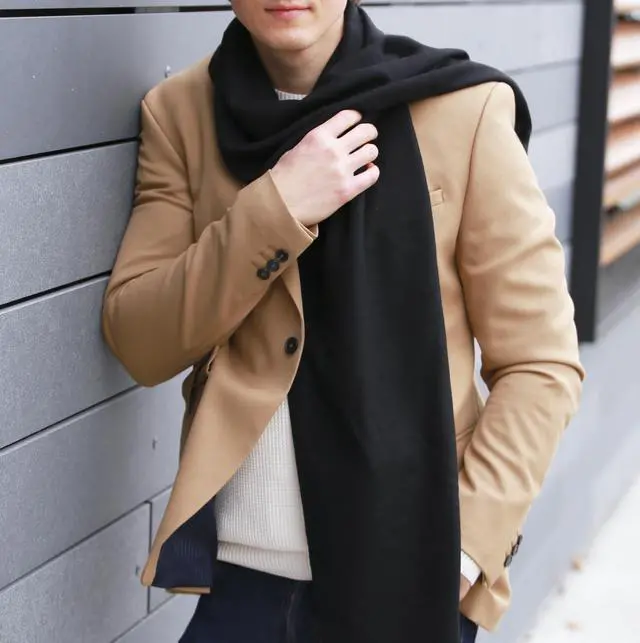 Alt view image 3 of 6 - Mens Winter Scarf Soft Warm Long Black Scarf for Men | Classic plaid, solid and striped styles in a versatile 72 x 12 in design for daily wear, commuting and winter gifting