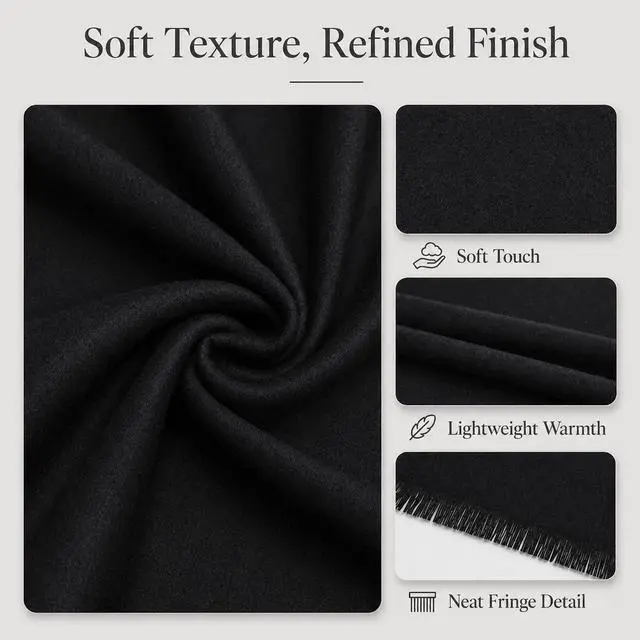 Alt view image 5 of 6 - Mens Winter Scarf Soft Warm Long Black Scarf for Men | Classic plaid, solid and striped styles in a versatile 72 x 12 in design for daily wear, commuting and winter gifting