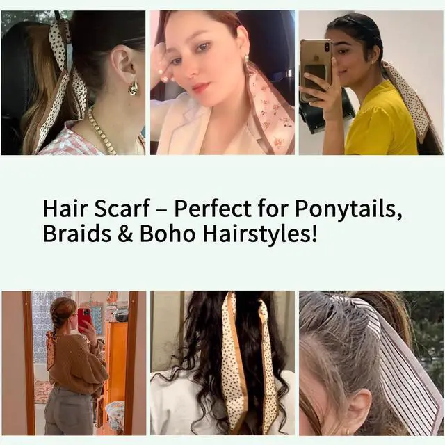 Alt view image 4 of 7 - Hair Scarf for Women, 35"x2.36" Lightweight Silk Headband, Purse & Bag Scarves Gift Collection