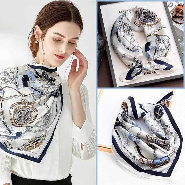 Alt view image 2 of 7 - 27.5" Mulberry Silk Feeling Head Scarf Women's Fashion Square Neck Satin Scarfs for Bag Hair Scarves Gift(A9)