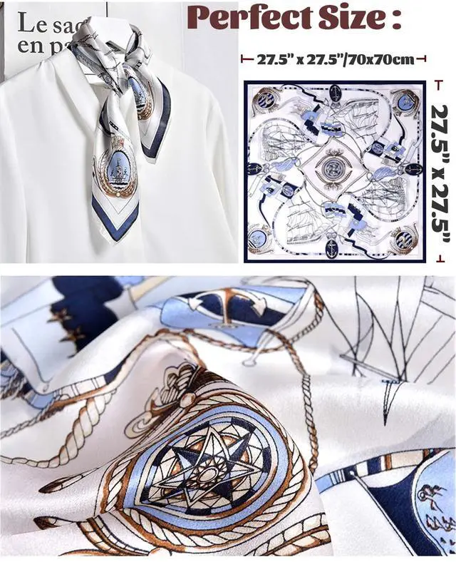 Alt view image 4 of 7 - 27.5" Mulberry Silk Feeling Head Scarf Women's Fashion Square Neck Satin Scarfs for Bag Hair Scarves Gift(A9)