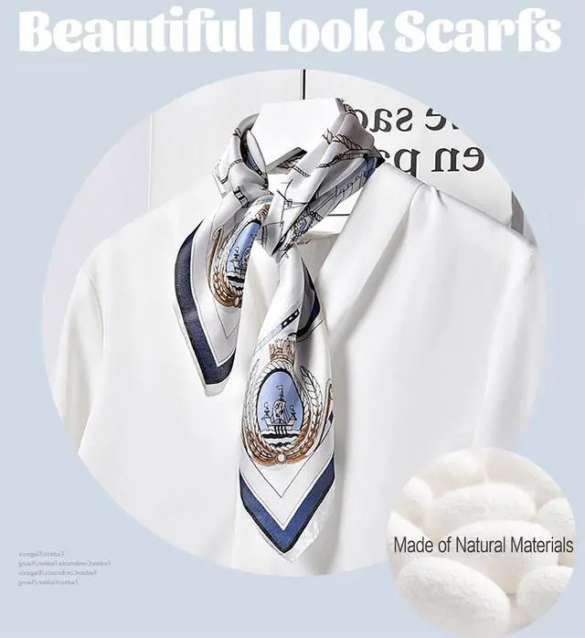 Alt view image 5 of 7 - 27.5" Mulberry Silk Feeling Head Scarf Women's Fashion Square Neck Satin Scarfs for Bag Hair Scarves Gift(A9)