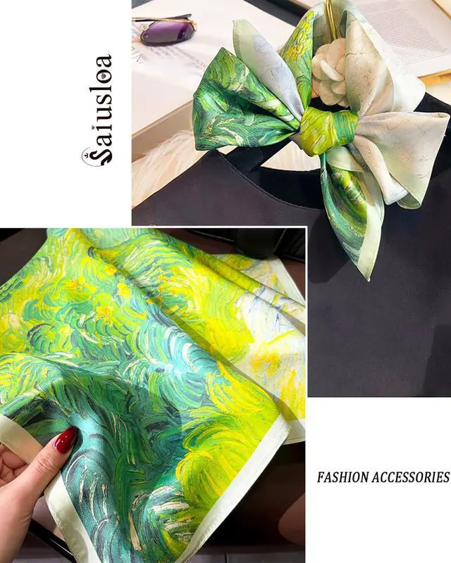 Alt view image 6 of 6 - Neck Scarf For Womens Silky Head Scarves Hair Bandanas Square Scarf Fashion Accessories lightweight 27.5 * 27.5inch-20