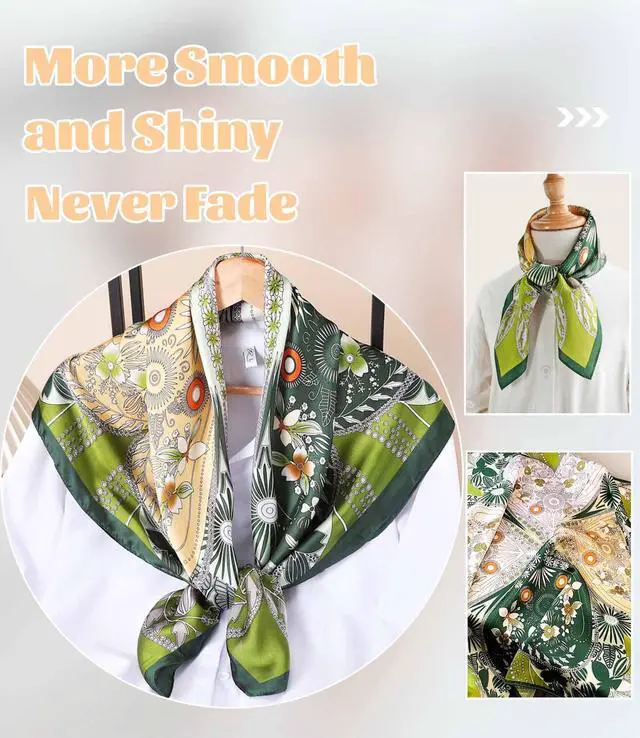 Alt view image 5 of 6 - 27.5" Mulberry Silk Feeling Head Scarf Women's Fashion Square Neck Satin Scarfs for Bag Hair Scarves Gift(K007)