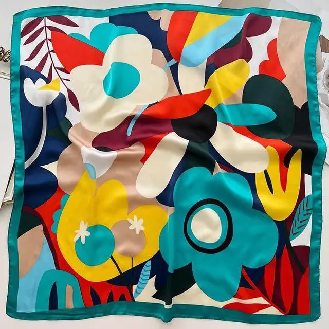 Alt view image 4 of 7 - 27.5 Inch Silk Feeling Scarf for Women Square Satin Head Scarf Hair Wrap Bandana Blue