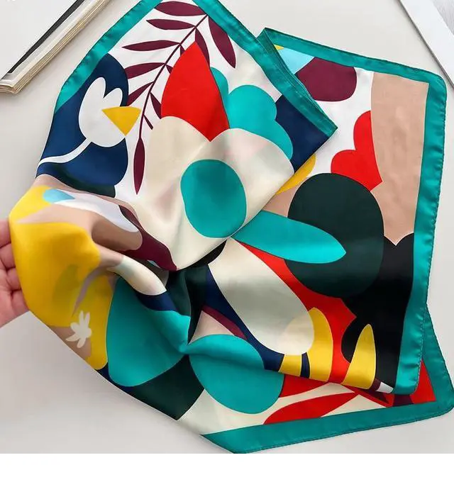 Alt view image 5 of 7 - 27.5 Inch Silk Feeling Scarf for Women Square Satin Head Scarf Hair Wrap Bandana Blue