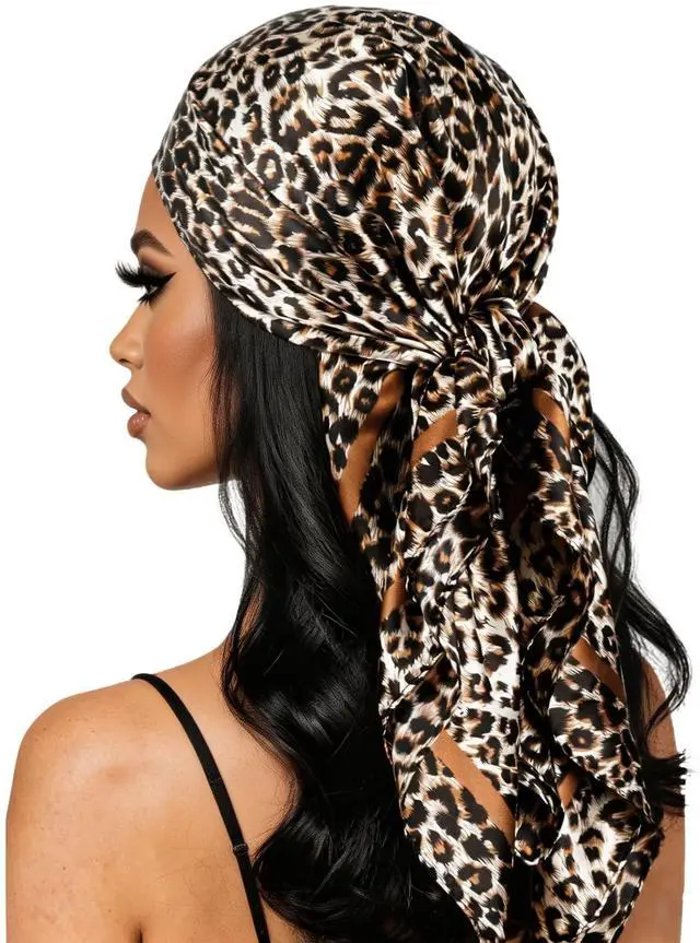 Main image of WomensLeopard Print Silk Hair Head Scarf 35" Satin Neck Scarf Wrap Large Lightweight Bandana Fashion Accessories
