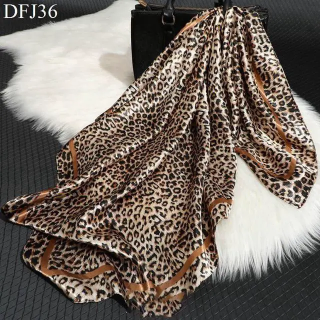 Alt view image 4 of 7 - WomensLeopard Print Silk Hair Head Scarf 35" Satin Neck Scarf Wrap Large Lightweight Bandana Fashion Accessories