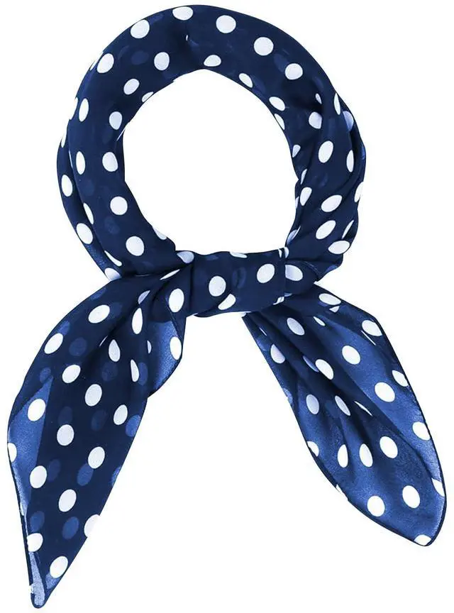 Main image of 50s Chiffon Scarf Sheer Square Neck Head Scarf for Women, Navy and White Dot