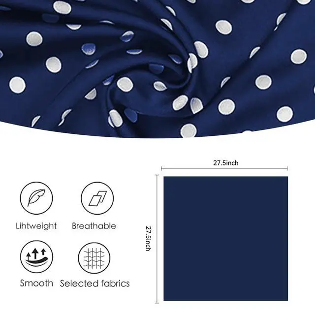 Alt view image 6 of 7 - 50s Chiffon Scarf Sheer Square Neck Head Scarf for Women, Navy and White Dot