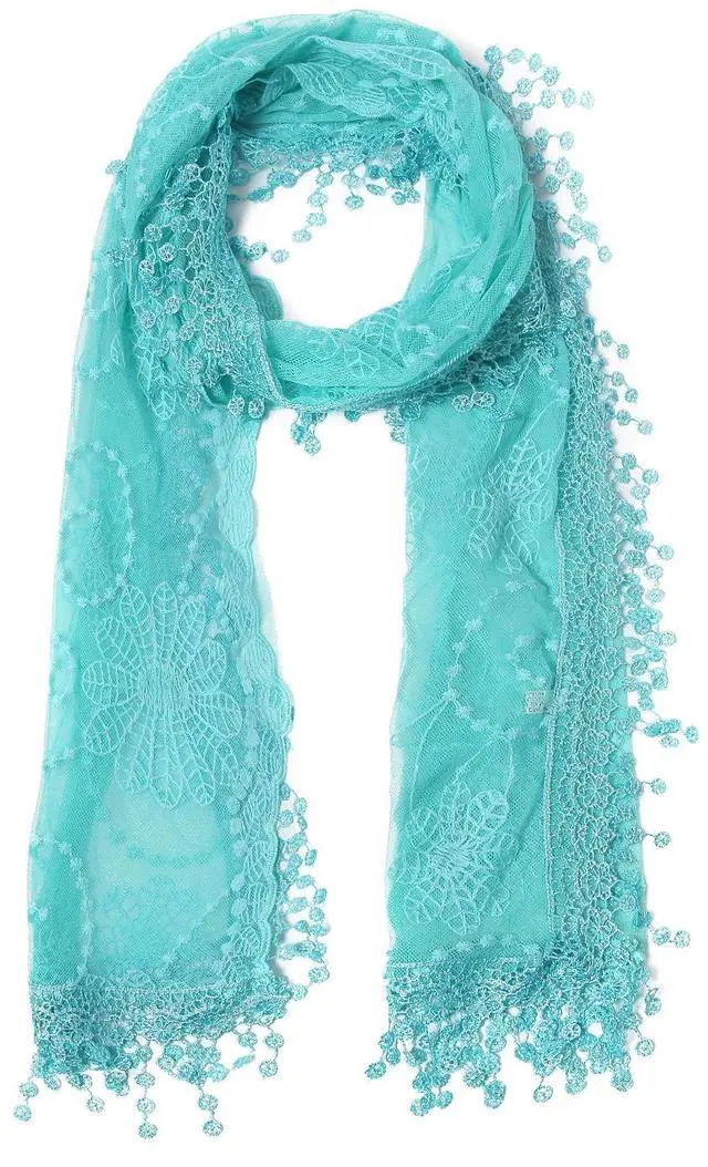 Main image of Lightweight Soft Leaf Lace Fringes Scarf shawl for Women (TYH-TURQUESA)