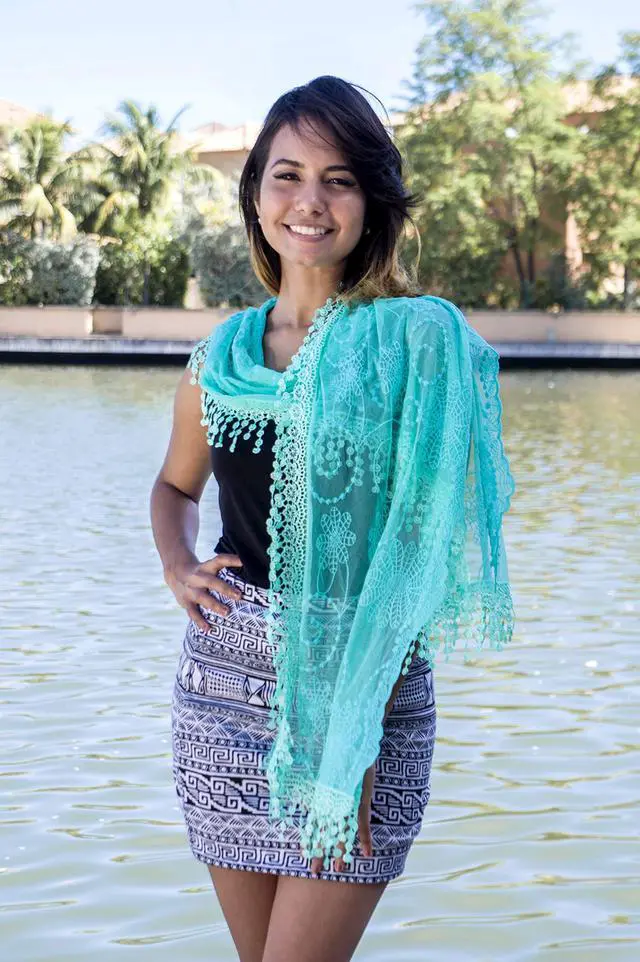 Alt view image 3 of 6 - Lightweight Soft Leaf Lace Fringes Scarf shawl for Women (TYH-TURQUESA)
