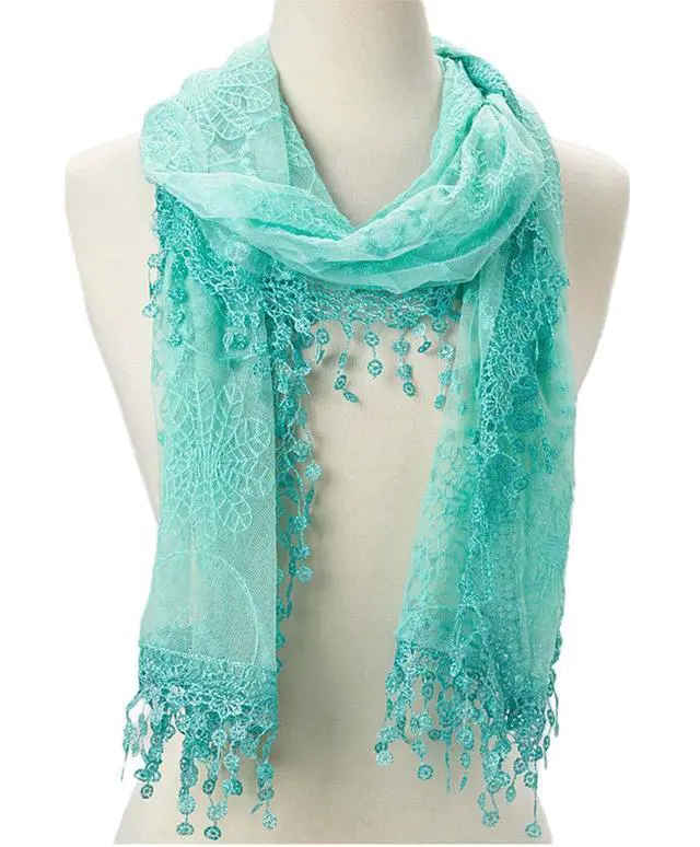 Alt view image 4 of 6 - Lightweight Soft Leaf Lace Fringes Scarf shawl for Women (TYH-TURQUESA)