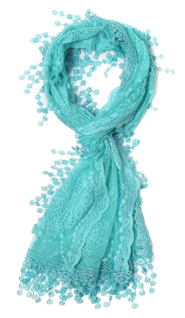 Alt view image 5 of 6 - Lightweight Soft Leaf Lace Fringes Scarf shawl for Women (TYH-TURQUESA)