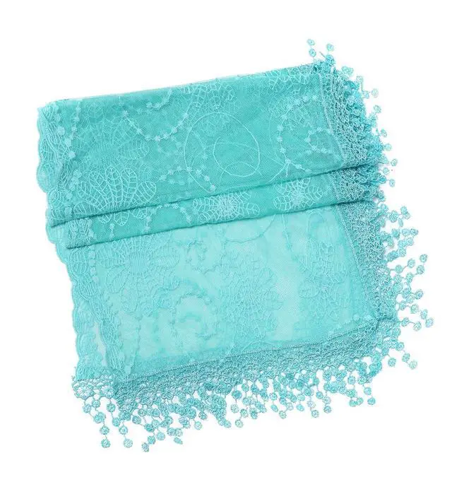 Alt view image 6 of 6 - Lightweight Soft Leaf Lace Fringes Scarf shawl for Women (TYH-TURQUESA)