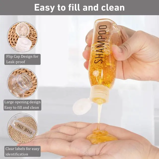 Alt view image 4 of 6 - Travel Bottles for Toiletries 6 PCS 3.4oz Plastic Bottles Clear | 100ml Travel Size Containers TSA Approved Leak Proof Squeeze Bottles with Flip Cap for Toiletries, Shampoo & Lotion