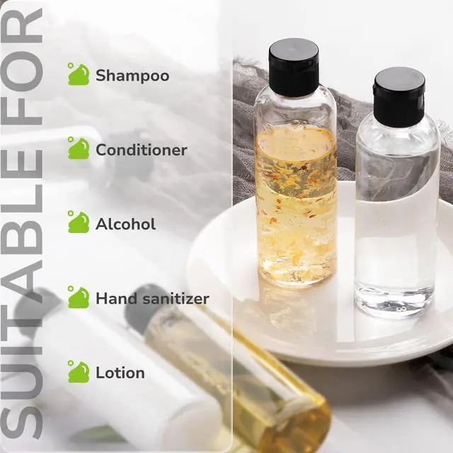 Alt view image 4 of 6 - 3.4 oz Travel Bottles for Toiletries, Plastic Shampoo Containers | 5pcs small size dispenser, clear squeeze tubes, leak proof, small empty for liquid, lotion, conditioner, soap, 100 ml, TSA