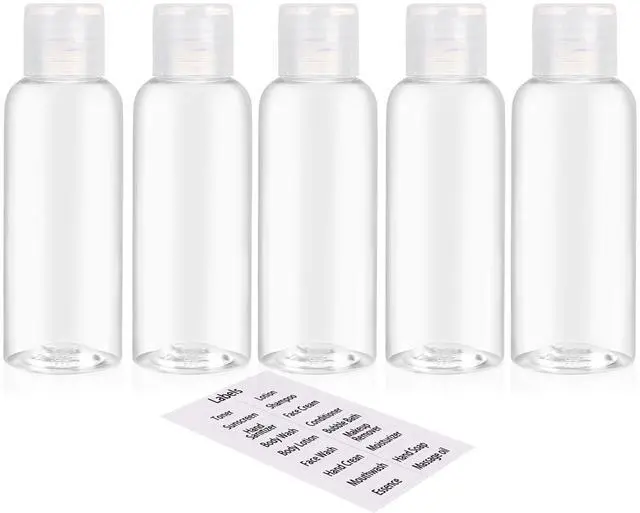 Main image of 5 Pack 3.4oz Empty Plastic Travel Bottles for Toiletries TSA Approved Leak Proof Squeezable Travel Size Containers Travel Essentials Accessories, clear