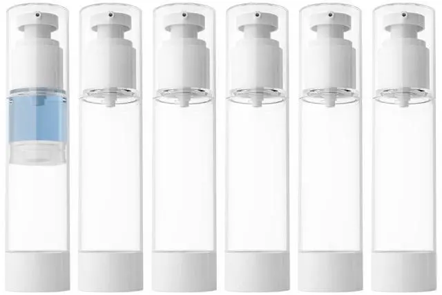 Main image of 3.4 Oz 100ml Clear Airless Cosmetic Cream Pump Bottle Travel Size Dispenser Refillable Containers for Shampoo, Foundation, Lotion (Pack of 6)