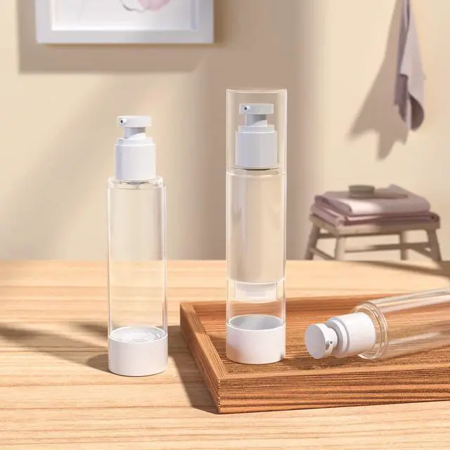 Alt view image 2 of 6 - 3.4 Oz 100ml Clear Airless Cosmetic Cream Pump Bottle Travel Size Dispenser Refillable Containers for Shampoo, Foundation, Lotion (Pack of 6)