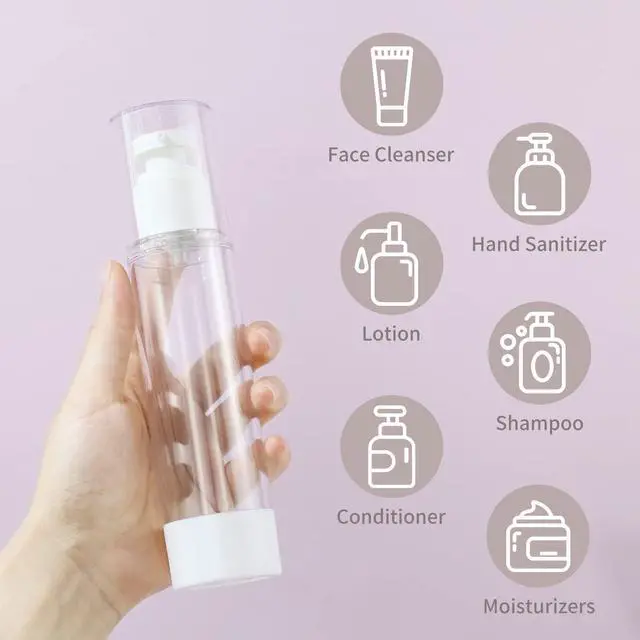 Alt view image 3 of 6 - 3.4 Oz 100ml Clear Airless Cosmetic Cream Pump Bottle Travel Size Dispenser Refillable Containers for Shampoo, Foundation, Lotion (Pack of 6)