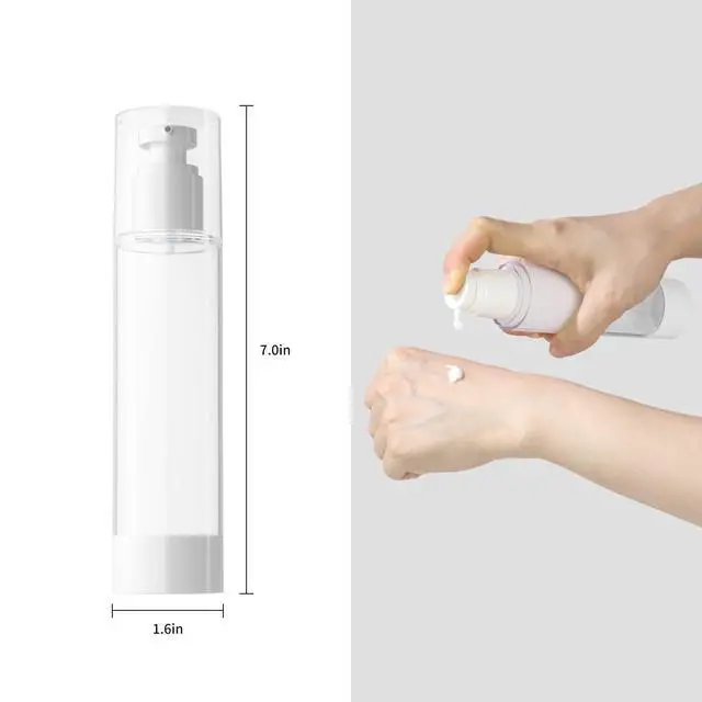 Alt view image 4 of 6 - 3.4 Oz 100ml Clear Airless Cosmetic Cream Pump Bottle Travel Size Dispenser Refillable Containers for Shampoo, Foundation, Lotion (Pack of 6)