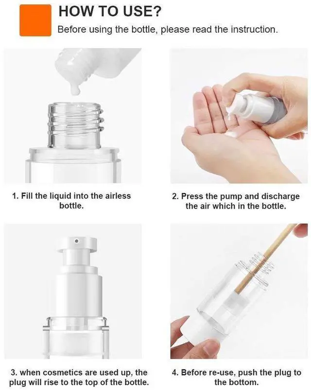 Alt view image 6 of 6 - 3.4 Oz 100ml Clear Airless Cosmetic Cream Pump Bottle Travel Size Dispenser Refillable Containers for Shampoo, Foundation, Lotion (Pack of 6)