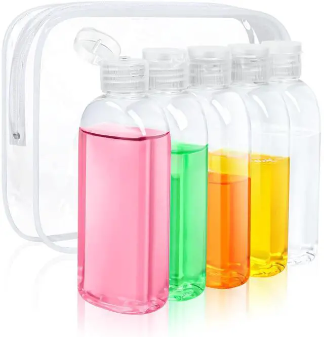 Main image of 5 Pack 3.4 oz Clear Travel Bottles Kit for Toiletries, TSA Approved Travel Size Portable Refillable Containers Leak Proof Travel Accessories Essentials Set for Shampoo Conditioner Lotion