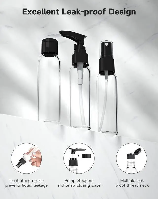 Alt view image 2 of 7 - Travel Bottles Kits -TSA Approved Travelling Size Containers for Toiletries Leak Proof Refillable Liquid Travel Essentials with Toiletry Bag for Cosmetic Shampoo Conditioner Lotion