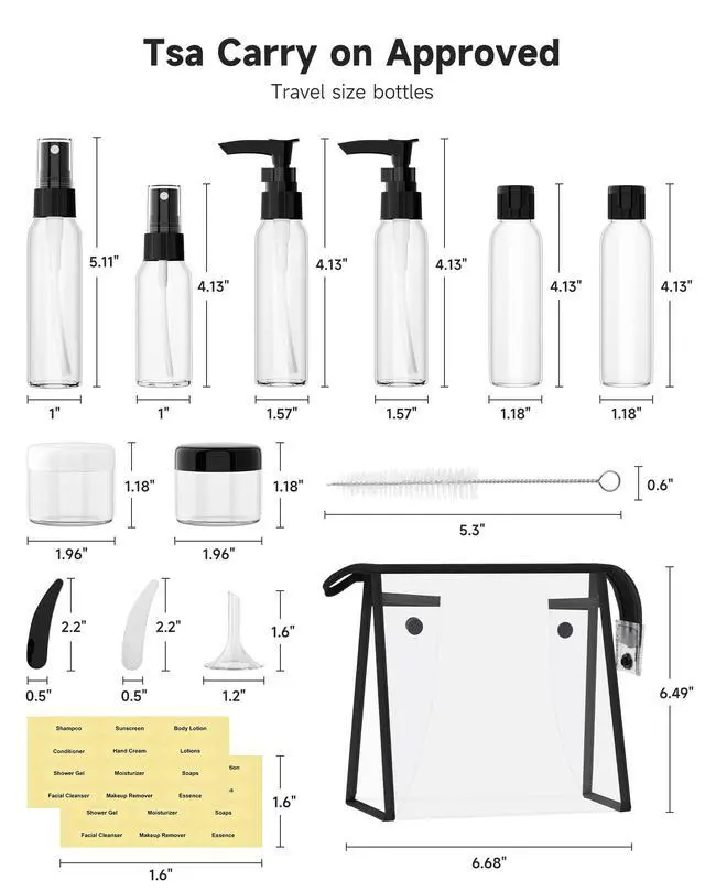 Alt view image 6 of 7 - Travel Bottles Kits -TSA Approved Travelling Size Containers for Toiletries Leak Proof Refillable Liquid Travel Essentials with Toiletry Bag for Cosmetic Shampoo Conditioner Lotion